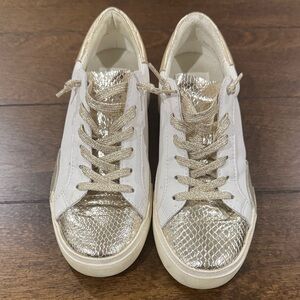 DV by Dolce Vita White and Gold Textured Sneakers
